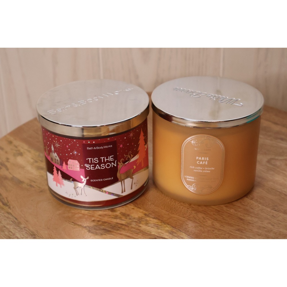 Bath & Body Works White Barn 3-Wick Candle Set Tis the Season Paris Cafe NEW